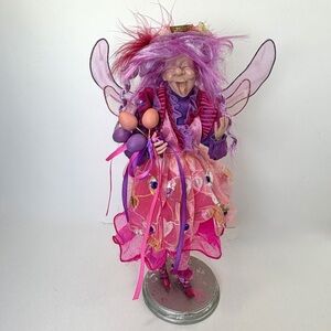 Vintage Whimsical Easter Fairy Figurine Pink Purple Egg Pixie Spring Decor 15”